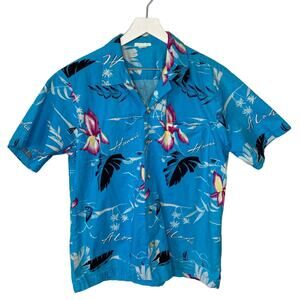 Vintage Bright Blue Hawaiian Shirt Made in USA - Men's Size Large